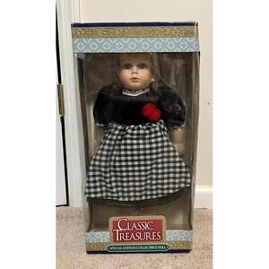 Classic Treasures Special Edition Collectible Doll Black Checkered Dress-New